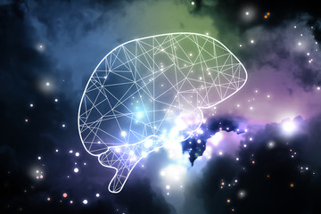 Illustration of human brain and space on background