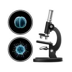 Microscope with bacteria vector illustration isolated on white background. Microscope virus close up. Clinical research.