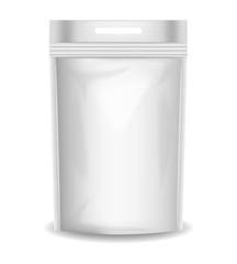 White flexible bag realistic, packaging mockup isolated, white foil for food, vector illustration