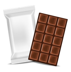 Realistic chocolate and white package isolated, delicious dessert, dark chocolate vector illustration