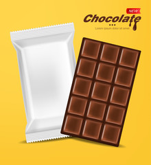 Realistic chocolate and white package isolated, delicious dessert, dark chocolate, yellow background vector illustration