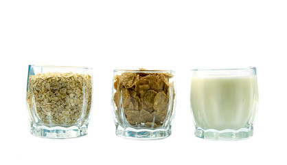 Oatmeal, kefir, cereal, everything in the glasses is very tasty.