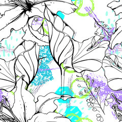 Floral Geometric Print Tropical Jungle Leaf Brush
