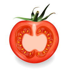 Realistic tomatoes isolated, fresh product, vegetarian food, vector illustration
