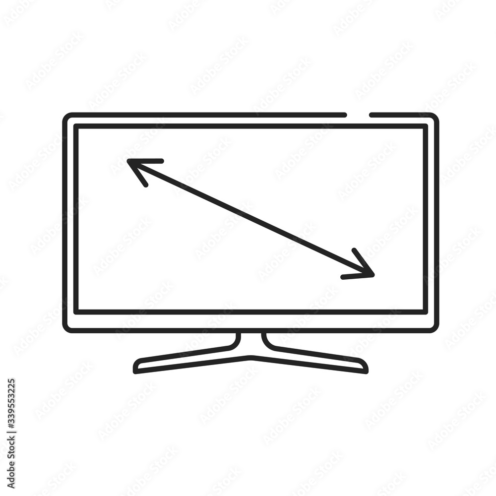 Poster diagonal tv display black line icon. size monitor. electronic device. pictogram for web page, mobile