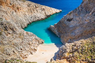 Beautiful Seitan limania beach on Crete, Greece