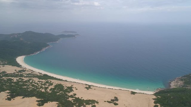 Aerial of Na Beach at Dam Mon Peninsula, Van Phong Bay, Van Ninh, Khanh Hoa. is beautiful with its 10km untouched wilderness white sandy beach, crystal clear water, near most eastern point of Vietnam