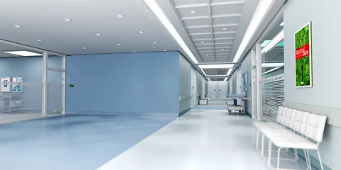 Papier Peint photo Salle dattente Hôpital bleu avec espace de copie