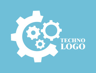 Tehno logo, construct icon, mechanical engineering banner, simple text and logo vector illustration