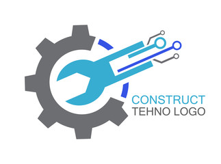 Tehno logo, construct icon, mechanical engineering banner, simple text and logo vector illustration