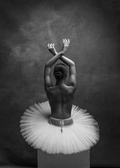 Young beautiful ballet dancer is posing in studio
