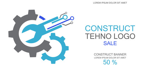 Tehno logo, construct icon, mechanical engineering banner, simple text and logo vector illustration