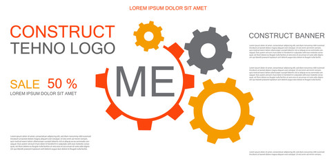 Tehno logo, construct icon, mechanical engineering banner, simple text and logo vector illustration