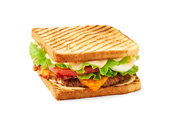 Club sandwich with chicken, egg and cheese on white