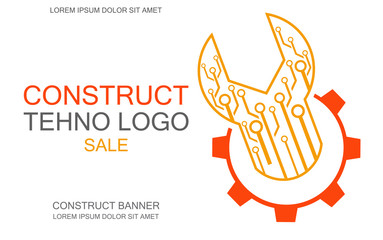 Tehno logo, construct icon, mechanical engineering banner, simple text and logo vector illustration