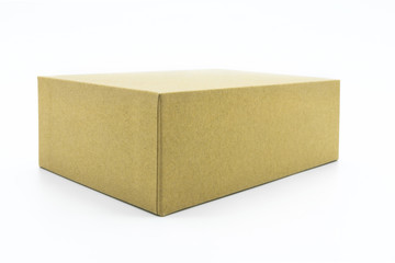 View of the brown carton isolated on the white background.