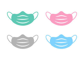 set of vector medical face masks or Surgical protective icons. 2019-nCoV coronavirus virus bacteria cell illustration isolated on white. doodle art