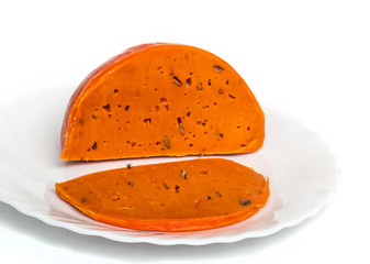 Orange cheese on a white background