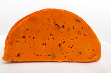 Orange cheese on a white background
