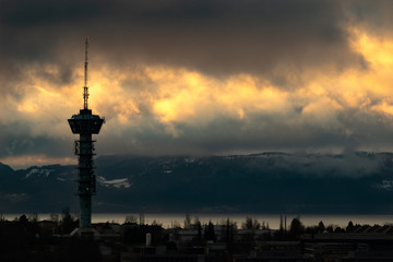 Obraz premium Tyholt tower with dramatic sky