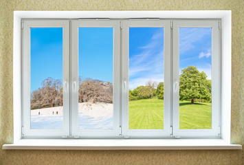 Concept of modern PVC window equally suitable for any seasons