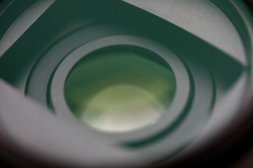 Closeup macro photo lens background. Photographer education concept