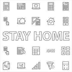 Set of Calculation Vector Line Icons. Contains such Icons as Calculator Icon, Pencil, Click, Money Bag, Percent symbol, Square and Ruler. Editable Stroke. 32x32 Pixels