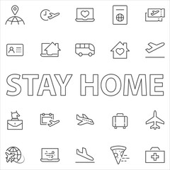 Set of Airport Related Vector Line Icons. Contains such Icons as Globe, Departure, Plane, Bus, Tickets, Baggage Claim, Calendar, Kit and more. Editable Stroke. 32x32 Pixels.