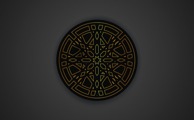 Mandala. Gold round ornament pattern on black background.