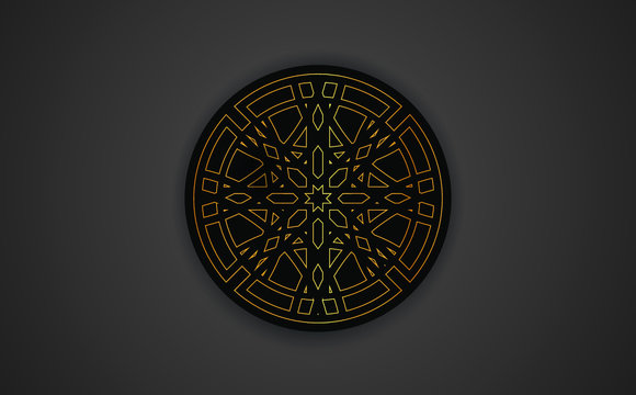 Mandala. Gold round ornament pattern on black background.