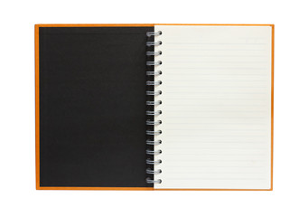 front view of open book on white background