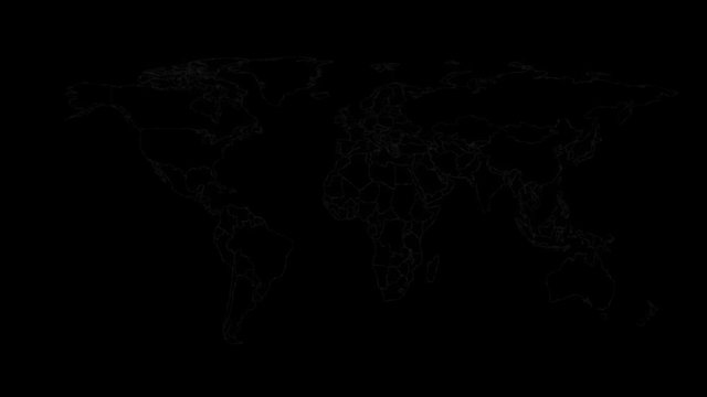 Blue digital Earth Hologram map. Looped Futuristic Animation on a black background.  Glitched globe map