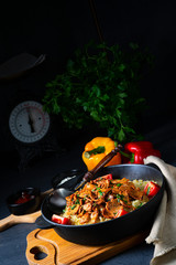 rustic bulgur pans with gratinated gyros and yoghurt