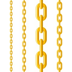 Metal golden chain set seamless pattern isolated on white background. Vector illustration