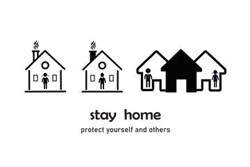 Stay home with family icon.stay home-protect yourself and others.. Stay home coronavirus awareness quarantine and social distancing measures to prevent virus spread sign