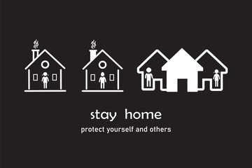 Stay home with family icon.stay home-protect yourself and others.. Stay home coronavirus awareness quarantine and social distancing measures to prevent virus spread sign