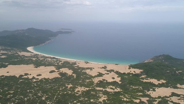 Aerial of Na Beach at Dam Mon Peninsula, Van Phong Bay, Van Ninh, Khanh Hoa. is beautiful with its 10km untouched wilderness white sandy beach, crystal clear water, near most eastern point of Vietnam