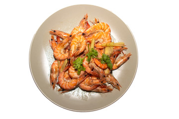 Grilled shrimp in a white plate