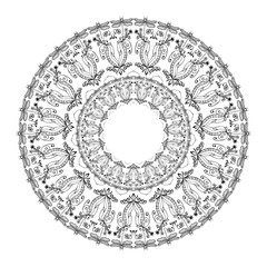 Mandala for coloring. With the image of a scarab beetle, a bee and a dragonfly.