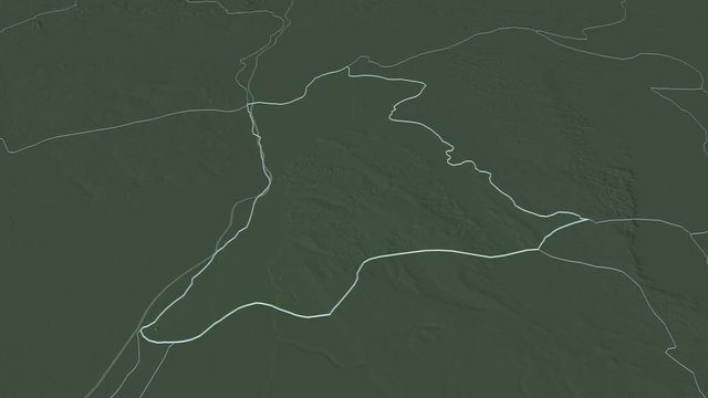 Anambra, state with its capital, zoomed and extruded on the administrative map of Nigeria in the conformal Stereographic projection. Animation 3D
