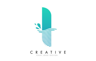 Obraz premium I Letter Logo with Waves and Water Drops Design.