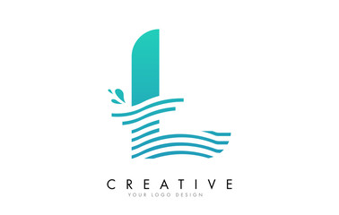 L Letter Logo with Waves and Water Drops Design.