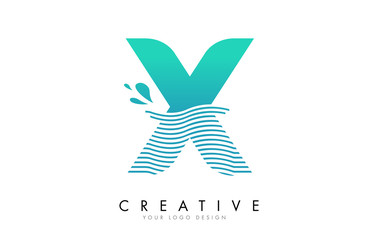 X Letter Logo with Waves and Water Drops Design.