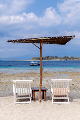 The beautiful ocean coast of Gili Trawangan island, Bali, Indonesia.