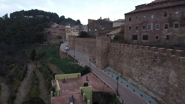 Drone aerial view segorbe city town wall