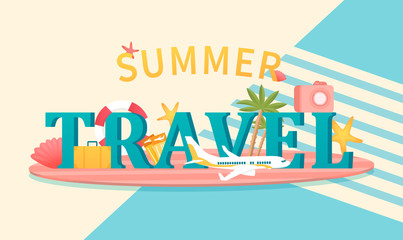 Obraz premium Summer travel concept. Colorful flat vector illustration