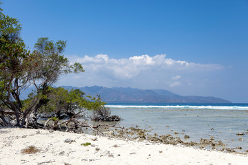 The beautiful ocean coast of Gili Trawangan island, Bali, Indonesia.