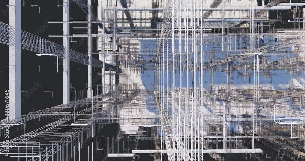 Poster 3d bim model of reinforcement framework of the building