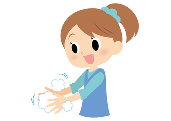 女子の手洗い　手のひら