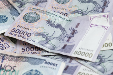 Different banknotes of uzbek sums (soums) 